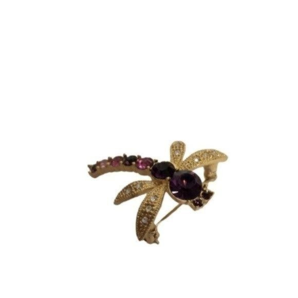 Vintage Dragonfly Brooch Pin Pink‎ Purple Clear Rhinestones - Picture 6 of 12